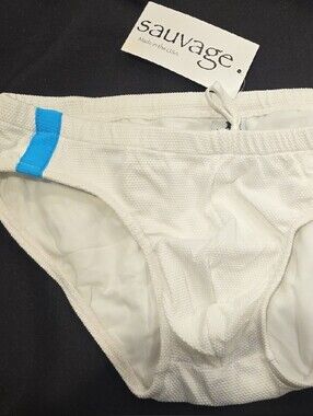 Sauvage BRIEF New White & TEAL accents - SIZE LARGE
